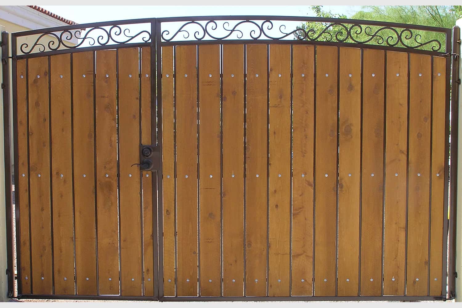 Decorative Arched RV Gate with Stained and Sealed Wood