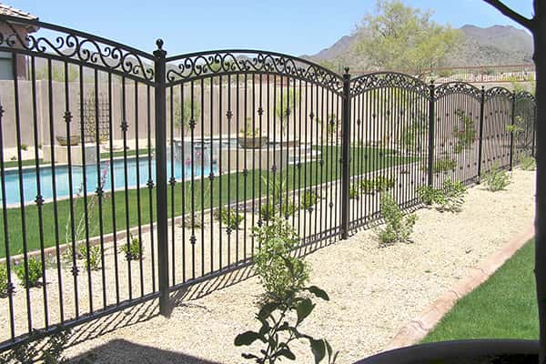 Black Arched 3 Rail Pool Fencing with Scrolls