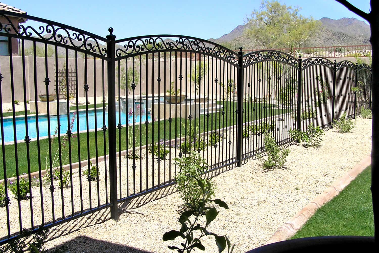 3-Rail Arched Decorative Pool Fencing with Scrolls